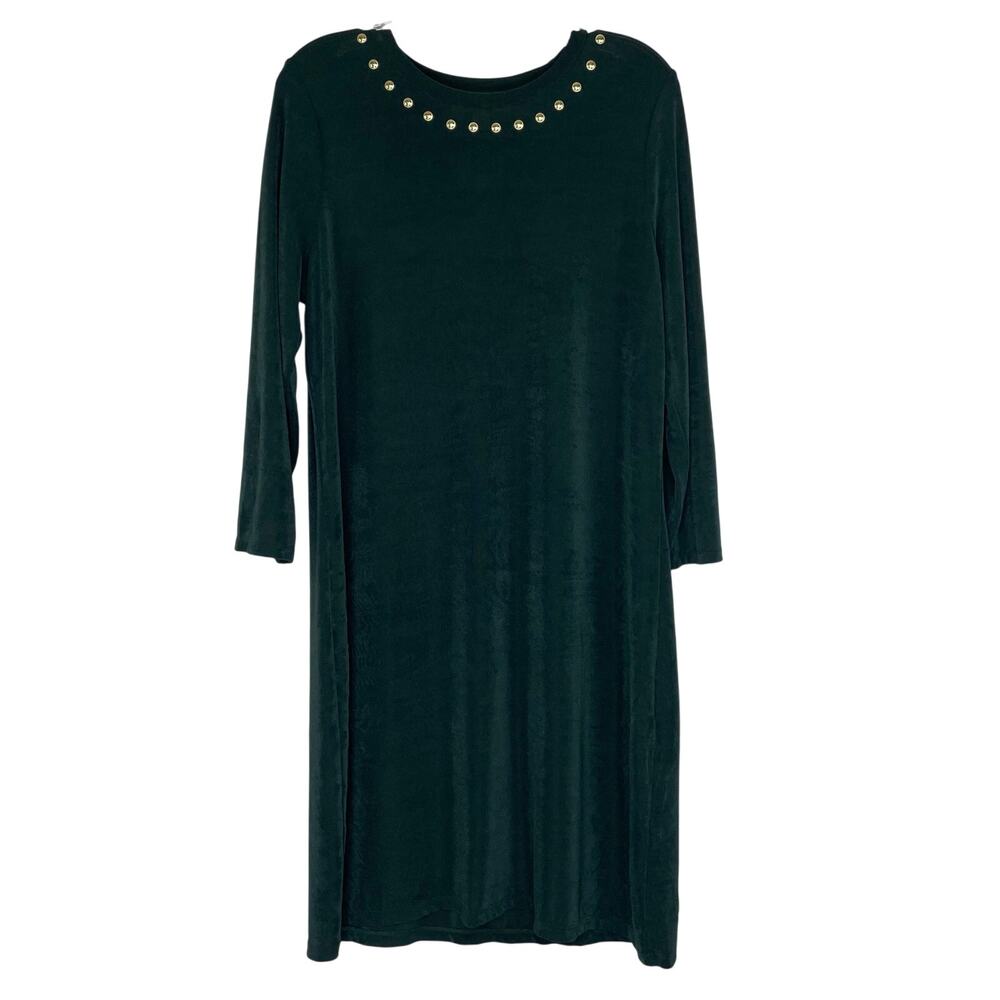 Michael Michael Kors green slinky dress gold embellishment women's size Large